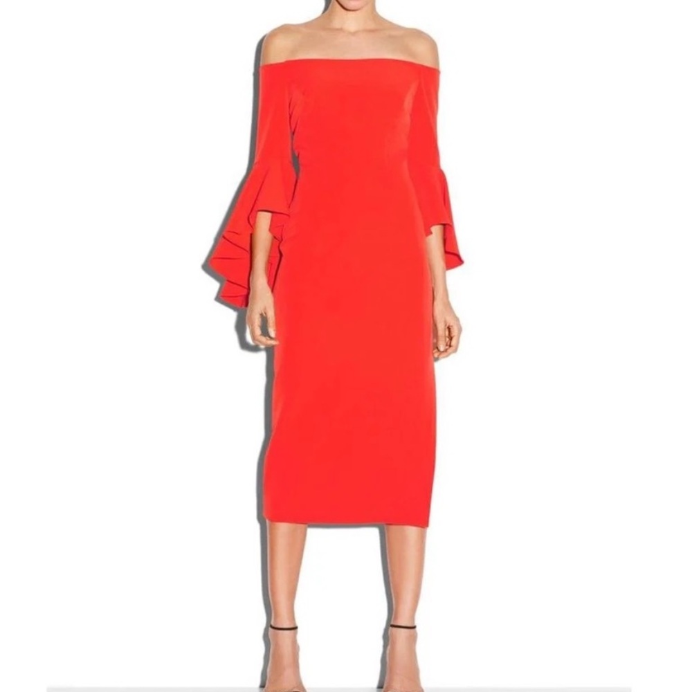 Milly Off-Shoulder Red Midi Dress